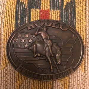 Vintage Montana Silversmiths rodeo brass belt buckle